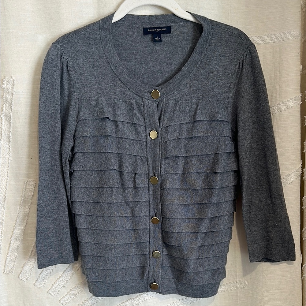 Banana Republic Gray Cardigan with Tiered Ruffles – Size Small